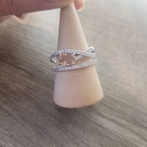 Bomb Party Elegant Silver and Peach Gemstone Ring